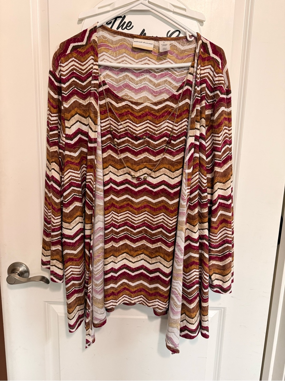 Chevron Open Cardigan & Tank Set in Burgundy, Brown, Cream - Missoni Style